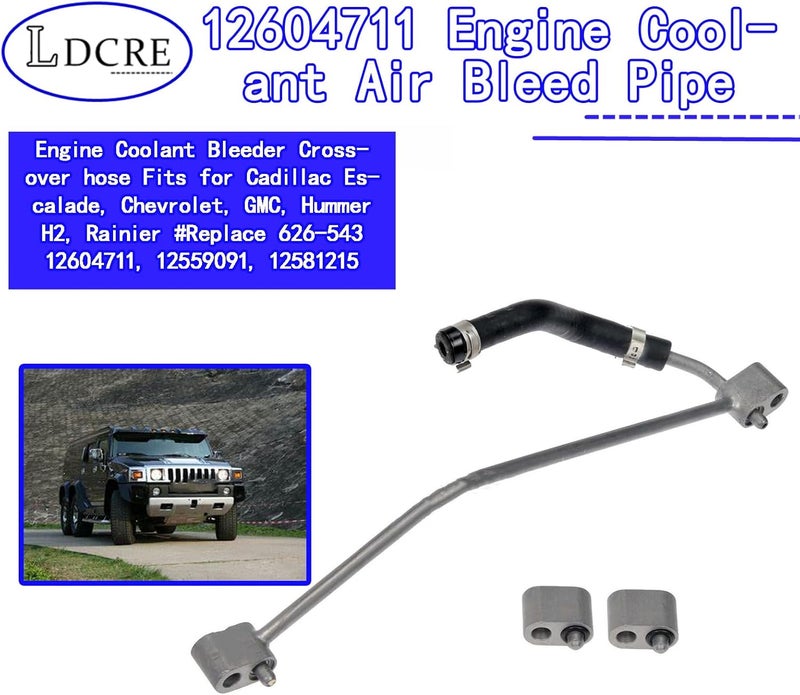 LDCRE 12604711 Engine Coolant Air Bleed Pipe, Engine Coolant Bleeder Crossover hose Fits for Cadillac Escalade, Chevrolet, GMC, Hummer H2, Rainier #Replace 626-543 12604711, 12559091, 12581215 - Image 2